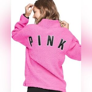 VS PINK HALF ZIP BOYFRIEND SHERPA ORCHID SZ Small